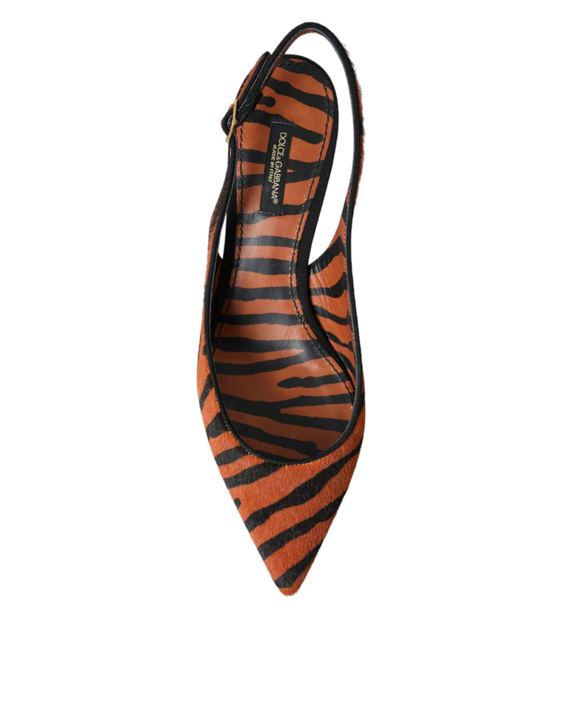 Black Orange Zebra Leather Slingbacks Shoes Dolce & Gabbana