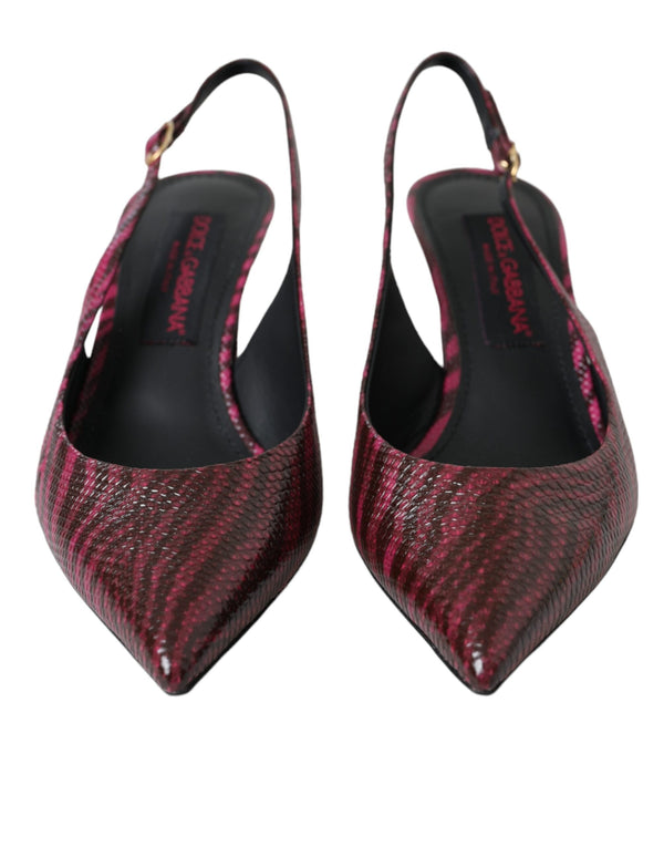 Maroon Zebra Leather Heels Slingbacks Shoes Dolce & Gabbana