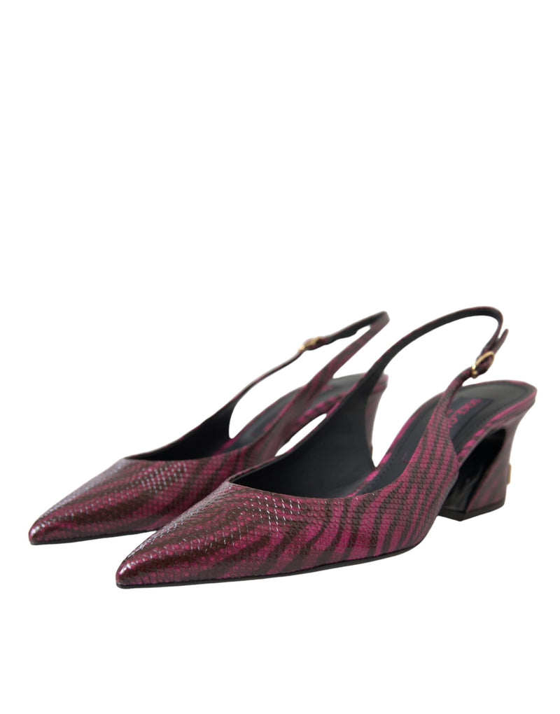 Maroon Zebra Leather Heels Slingbacks Shoes Dolce & Gabbana