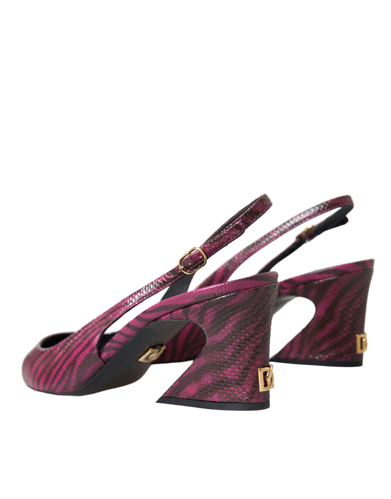 Maroon Zebra Leather Heels Slingbacks Shoes Dolce & Gabbana