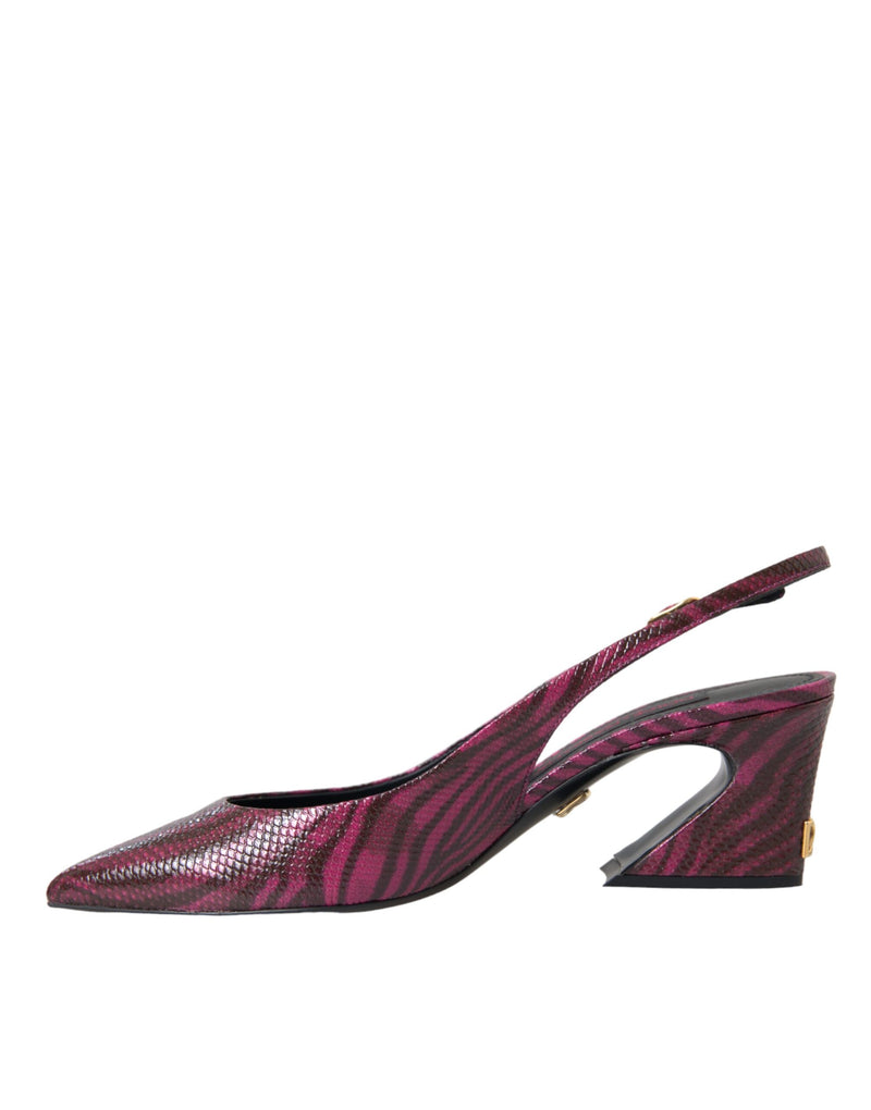 Maroon Zebra Leather Heels Slingbacks Shoes Dolce & Gabbana