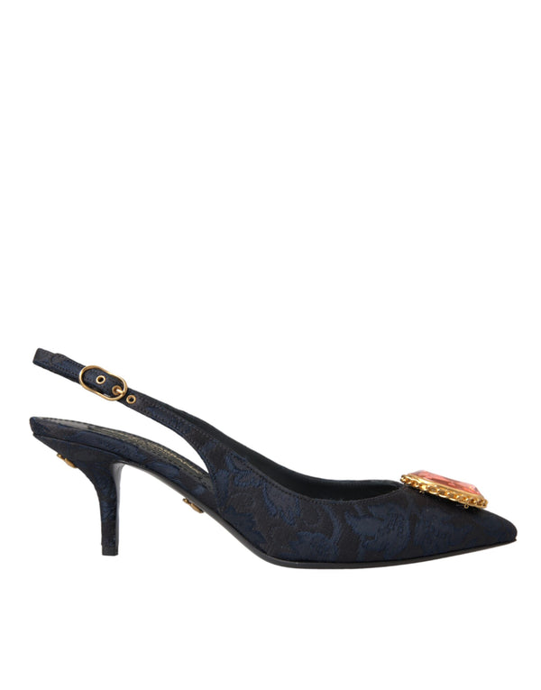 Blue Jacquard Crystal Slingback Heel Shoes Dolce & Gabbana