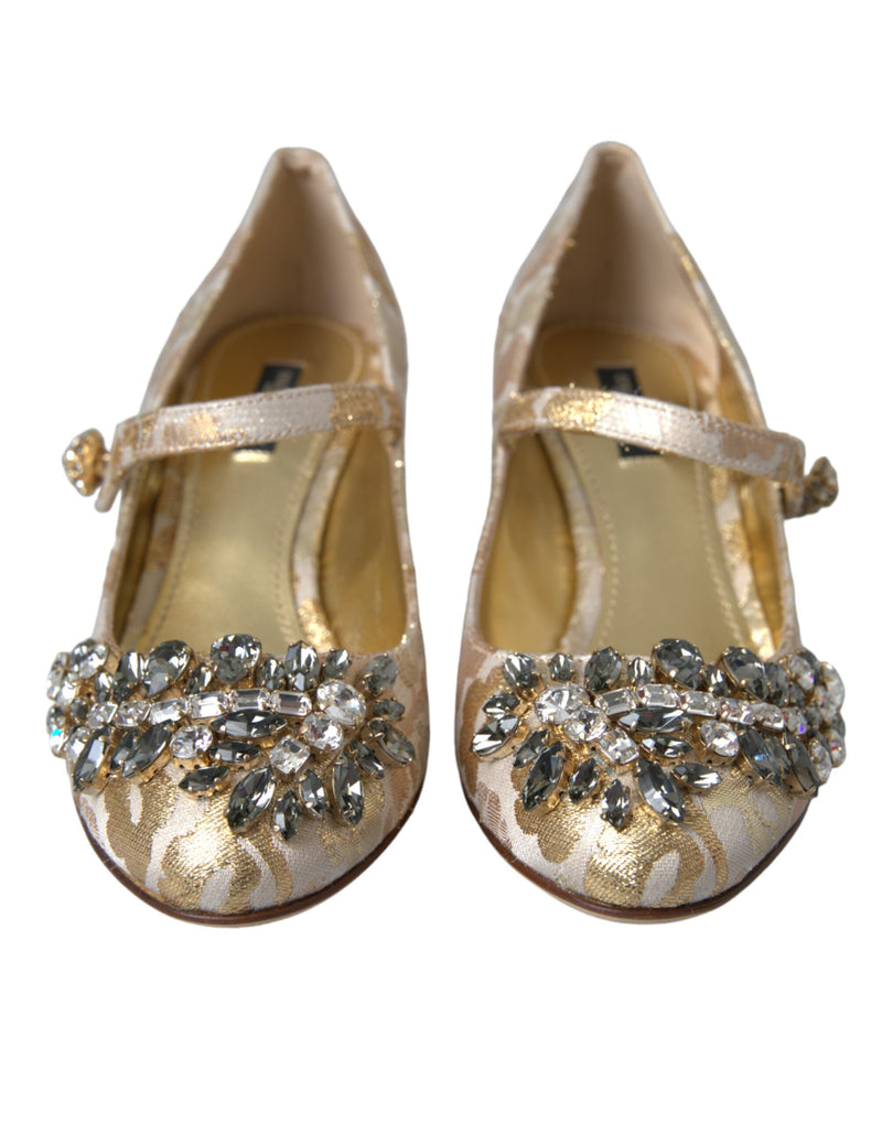 Gold Jacquard Crystal Mary Janes Pumps Shoes Dolce & Gabbana