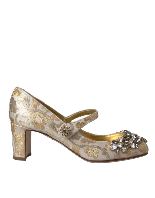 Gold Jacquard Crystal Mary Janes Pumps Shoes Dolce & Gabbana