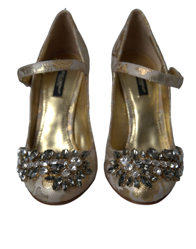 Gold Jacquard Crystal Mary Janes Pumps Shoes Dolce & Gabbana