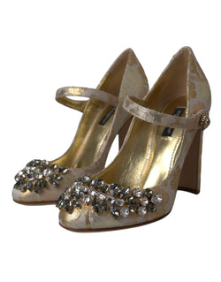 Gold Jacquard Crystal Mary Janes Pumps Shoes Dolce & Gabbana