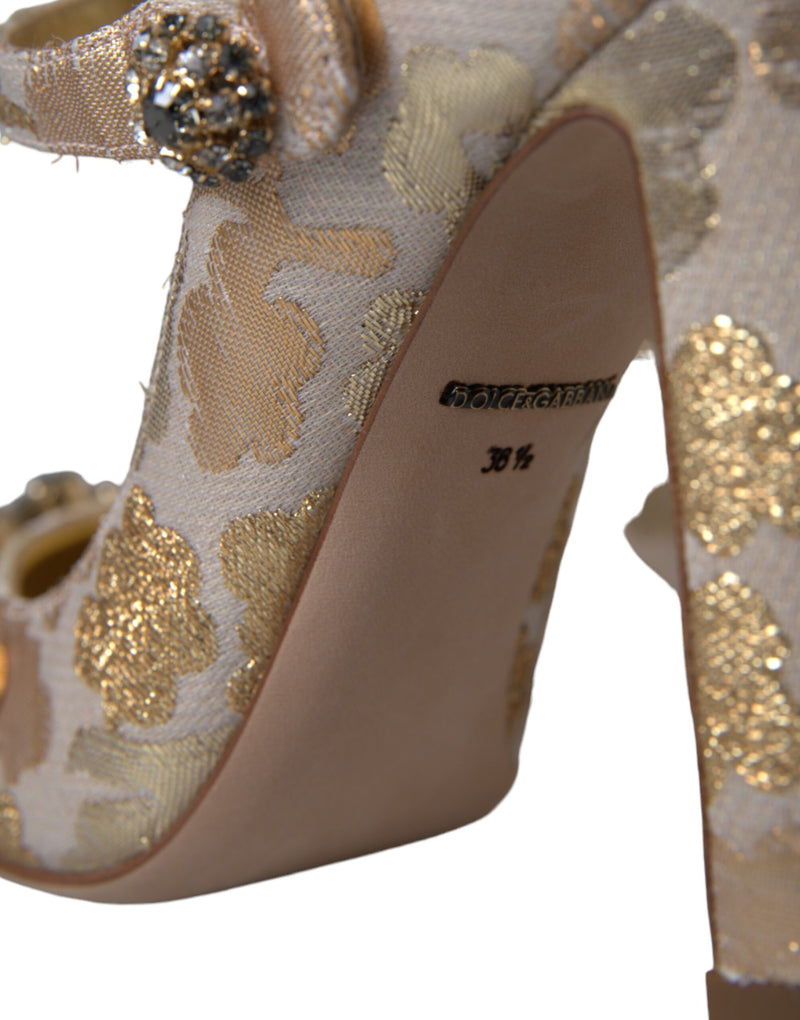 Gold Jacquard Crystal Mary Janes Pumps Shoes Dolce & Gabbana