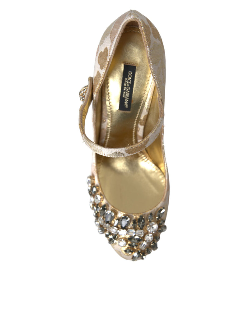 Gold Jacquard Crystal Mary Janes Pumps Shoes Dolce & Gabbana