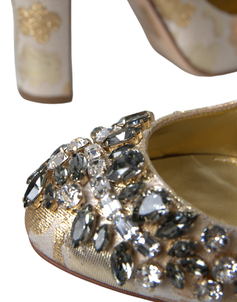 Gold Jacquard Crystal Mary Janes Pumps Shoes Dolce & Gabbana