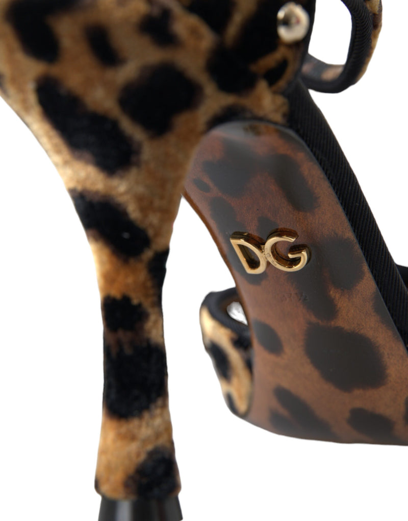 Brown Leopard Floral Crystal Mary Janes Pumps Shoes Dolce & Gabbana