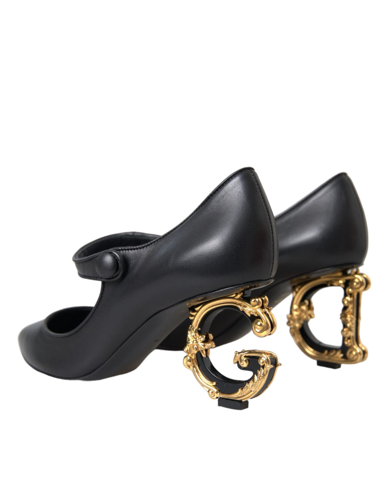 Black Leather Logo Heels Mary Janes Pumps Shoes Dolce & Gabbana