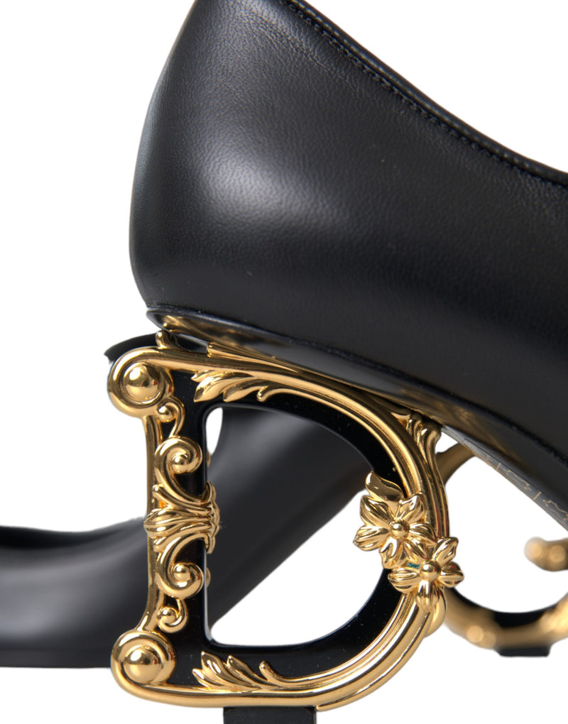 Black Leather Logo Heels Mary Janes Pumps Shoes Dolce & Gabbana