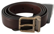 Brown Leather Gold Buckle Men Belt Dolce & Gabbana