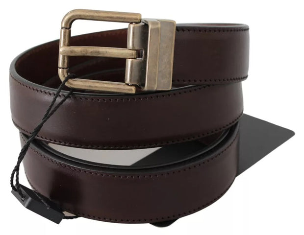 Brown Leather Gold Buckle Men Belt Dolce & Gabbana