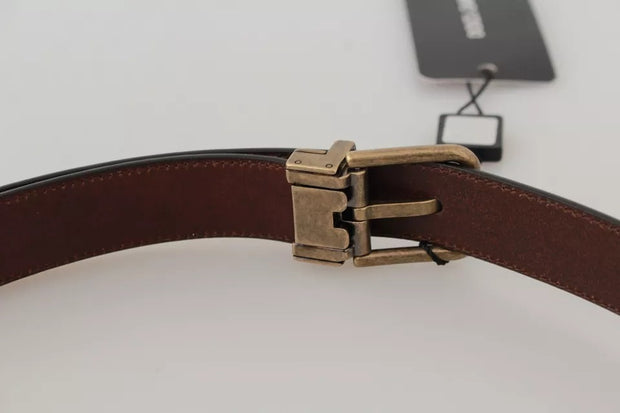 Brown Leather Gold Buckle Men Belt Dolce & Gabbana