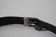 Black Velvet Silver Tone Metal Buckle Men Belt Dolce & Gabbana