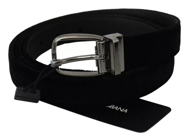 Black Velvet Silver Tone Metal Buckle Men Belt Dolce & Gabbana