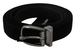 Black Velvet Silver Tone Metal Buckle Men Belt Dolce & Gabbana