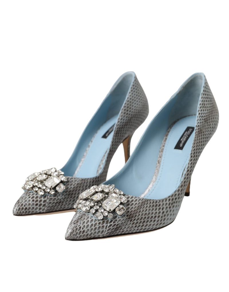 Light Blue Exotic Leather Crystal Bellucci Shoes Dolce & Gabbana