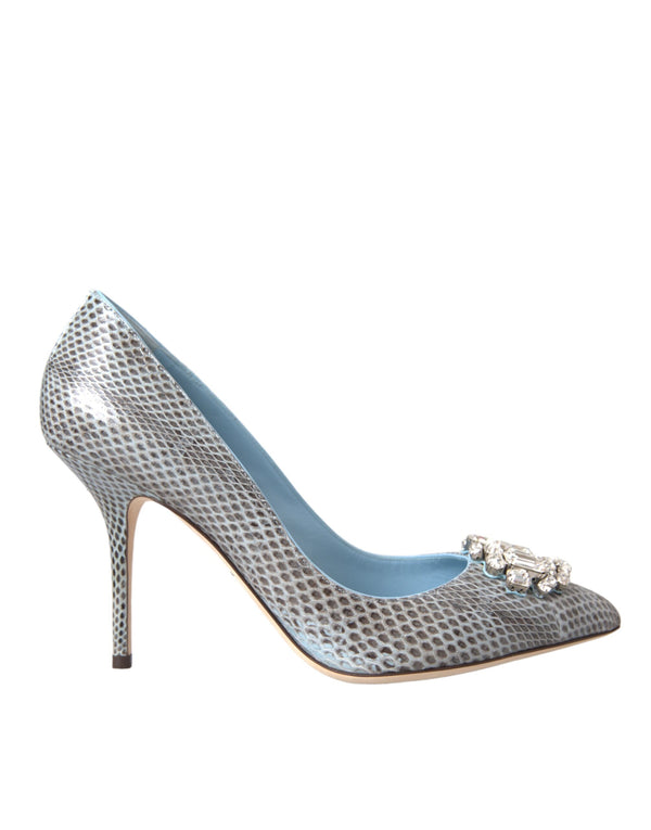 Light Blue Exotic Leather Crystal Bellucci Shoes Dolce & Gabbana