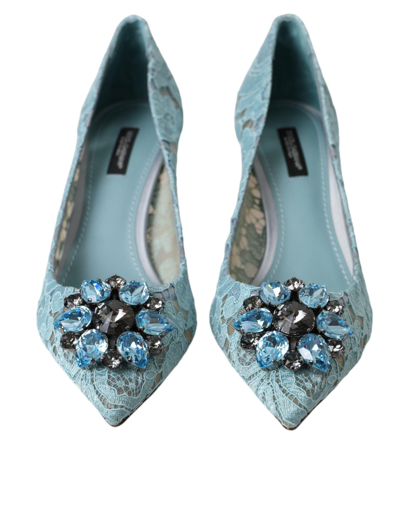 Blue Taormina Lace Crystal Heel Pumps Shoes Dolce & Gabbana