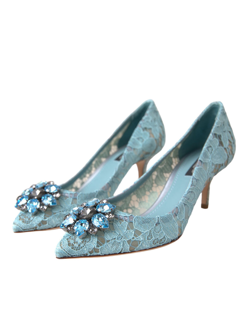 Blue Taormina Lace Crystal Heel Pumps Shoes Dolce & Gabbana