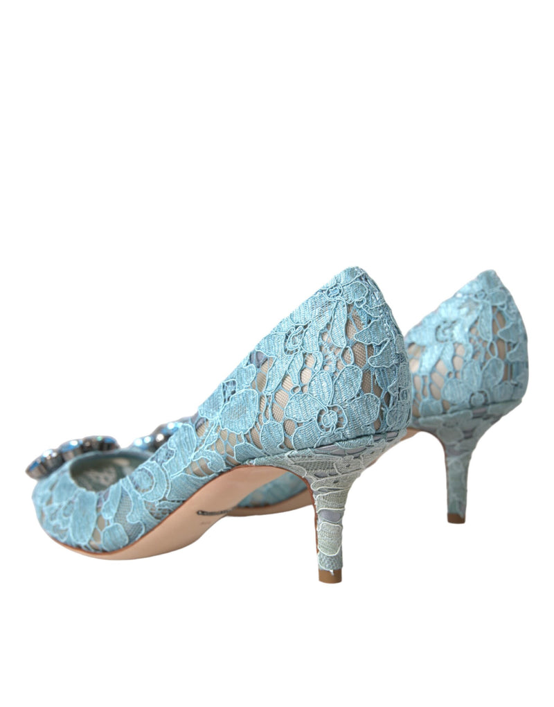 Blue Taormina Lace Crystal Heel Pumps Shoes Dolce & Gabbana