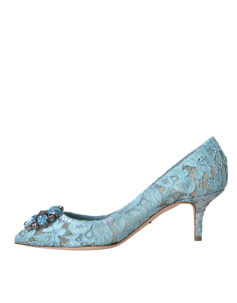 Blue Taormina Lace Crystal Heel Pumps Shoes Dolce & Gabbana