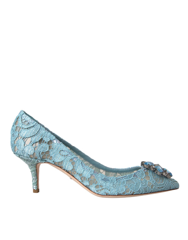 Blue Taormina Lace Crystal Heel Pumps Shoes Dolce & Gabbana