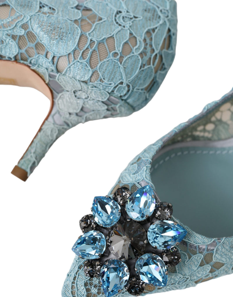 Blue Taormina Lace Crystal Heel Pumps Shoes Dolce & Gabbana