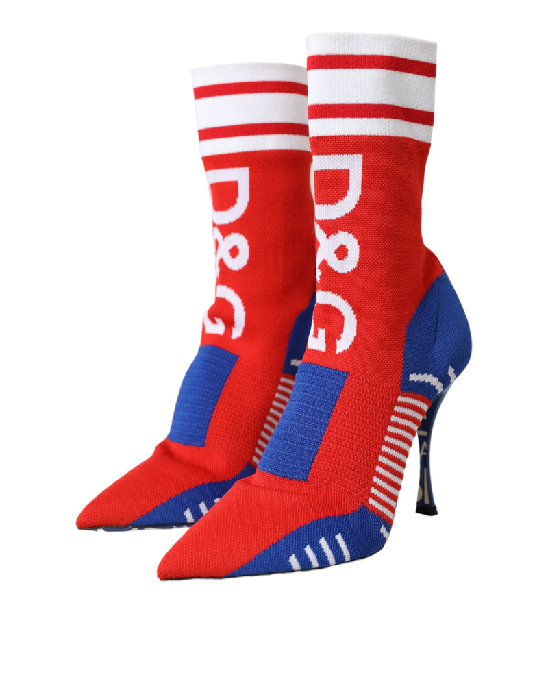 Red Blue Stretch Sock Style Ankle Boots Logo Shoes Dolce & Gabbana