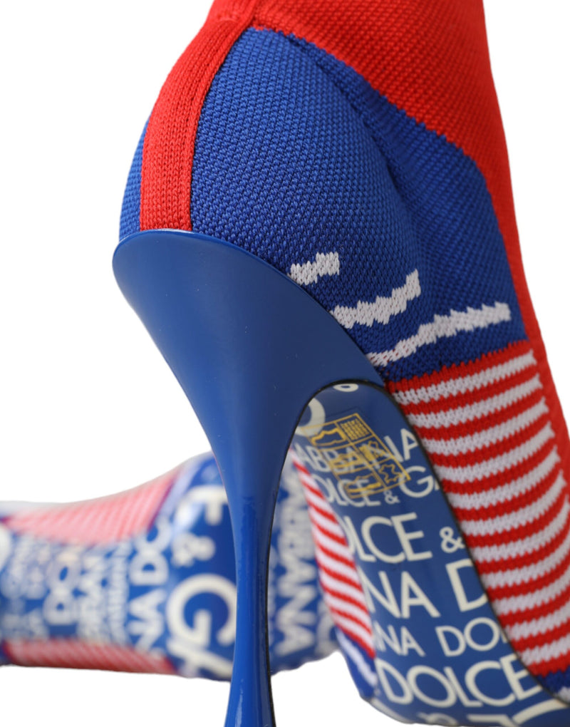 Red Blue Stretch Sock Style Ankle Boots Logo Shoes Dolce & Gabbana