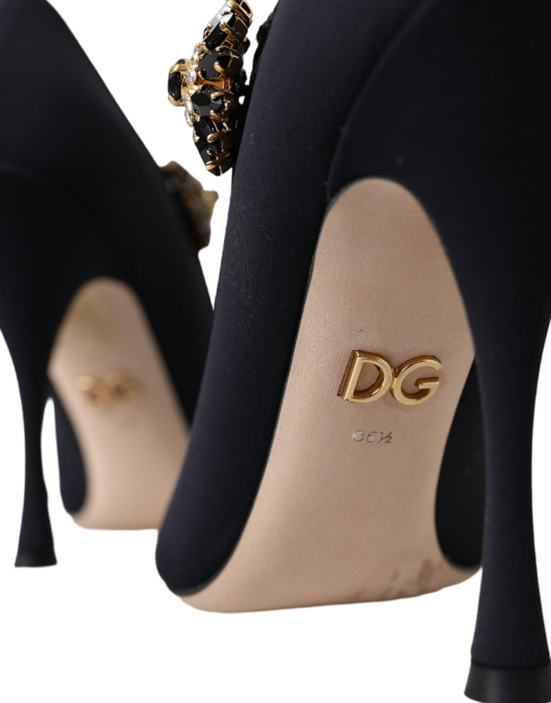 Black Mary Jane Jersey Crystal Pumps Shoes Dolce & Gabbana