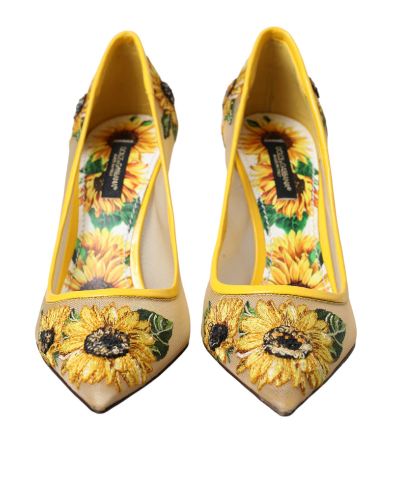 Yellow Sunflower Mesh Heels Pumps Shoes Dolce & Gabbana