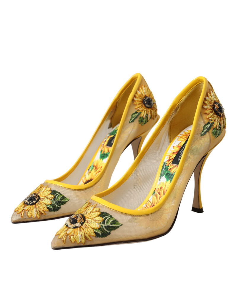 Yellow Sunflower Mesh Heels Pumps Shoes Dolce & Gabbana