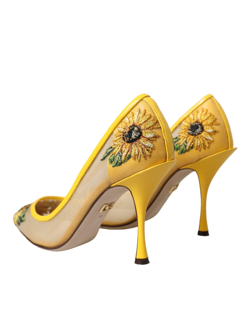 Yellow Sunflower Mesh Heels Pumps Shoes Dolce & Gabbana