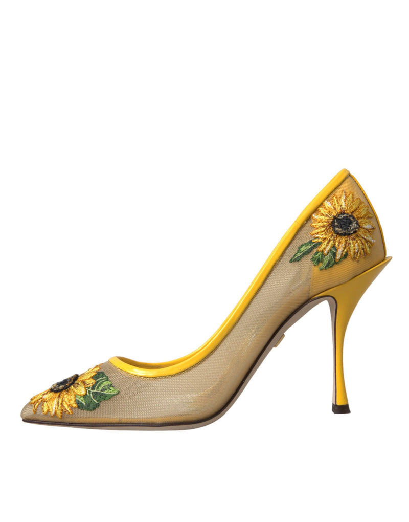 Yellow Sunflower Mesh Heels Pumps Shoes Dolce & Gabbana