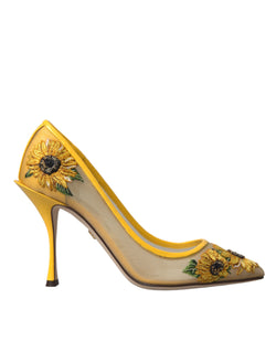 Yellow Sunflower Mesh Heels Pumps Shoes Dolce & Gabbana