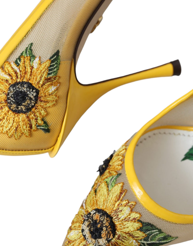 Yellow Sunflower Mesh Heels Pumps Shoes Dolce & Gabbana