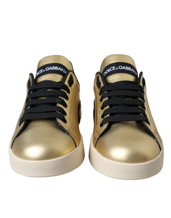 Gold Portofino Calf Leather Sneakers Women Shoes Dolce & Gabbana