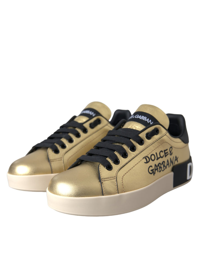 Gold Portofino Calf Leather Sneakers Women Shoes Dolce & Gabbana