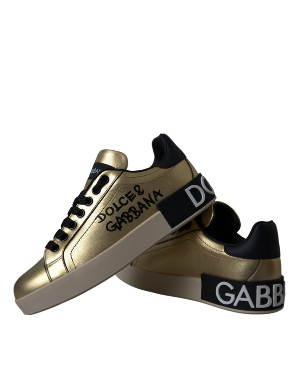 Gold Portofino Calf Leather Sneakers Women Shoes Dolce & Gabbana