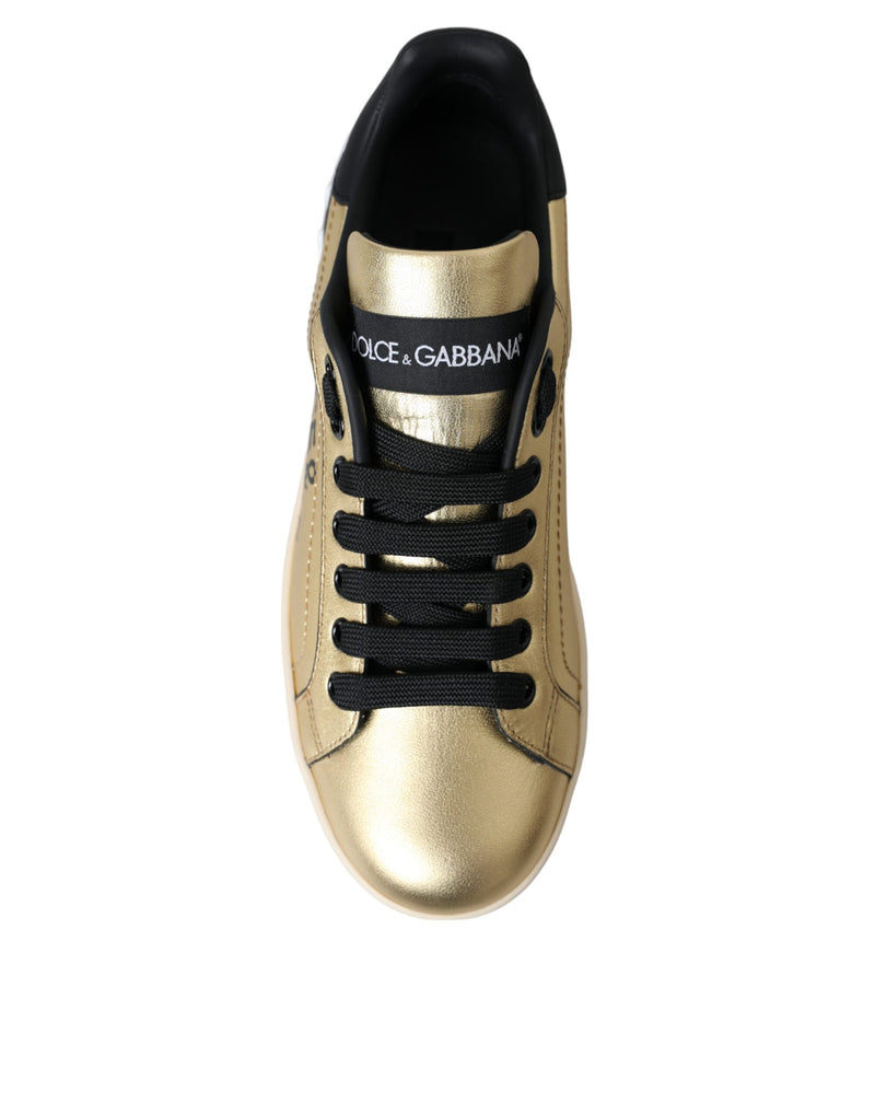 Gold Portofino Calf Leather Sneakers Women Shoes Dolce & Gabbana