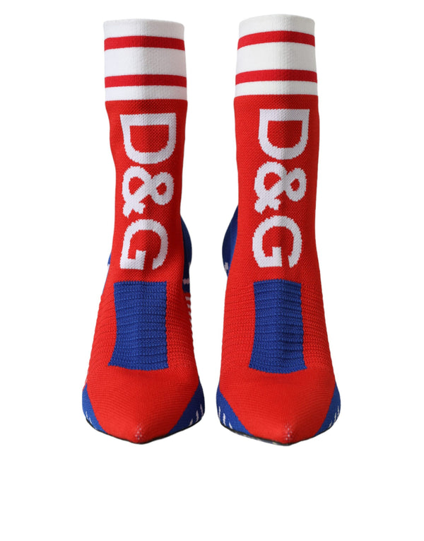 Red Blue Stretch Sock Style Short Boots Logo Shoes Dolce & Gabbana