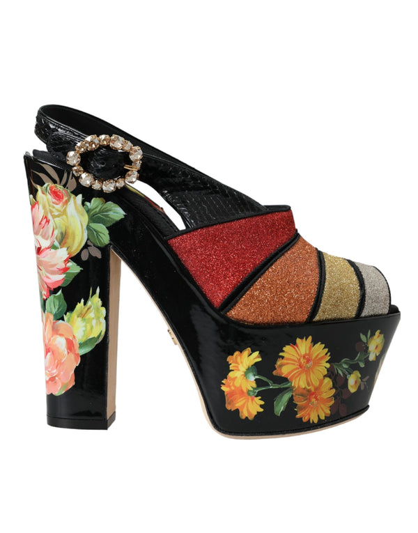 Multicolor Floral Crystal Platform Sandals Shoes Dolce & Gabbana