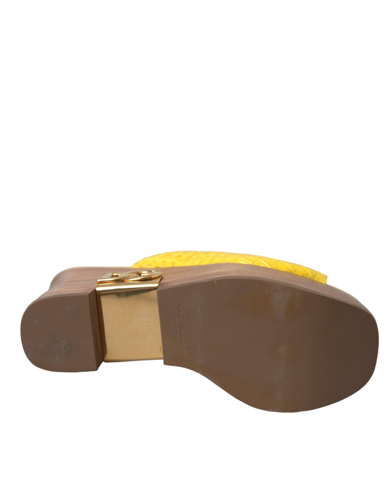 Yellow Leather Wood Mule Wedge Slides Shoes Dolce & Gabbana