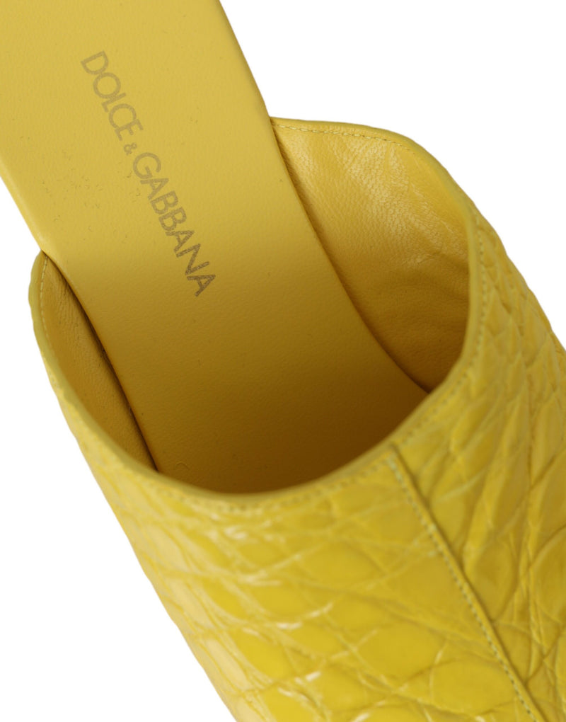 Yellow Leather Wood Mule Wedge Slides Shoes Dolce & Gabbana