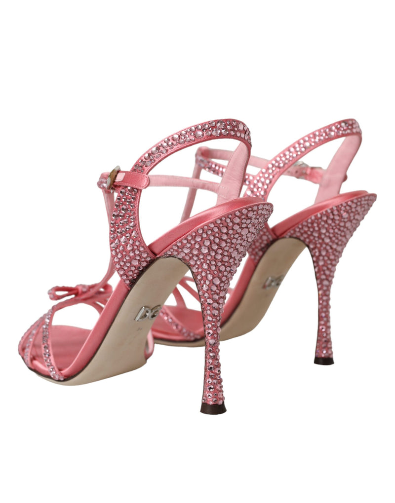 Pink Strass Ankle Strap Heels Sandals Shoes Dolce & Gabbana