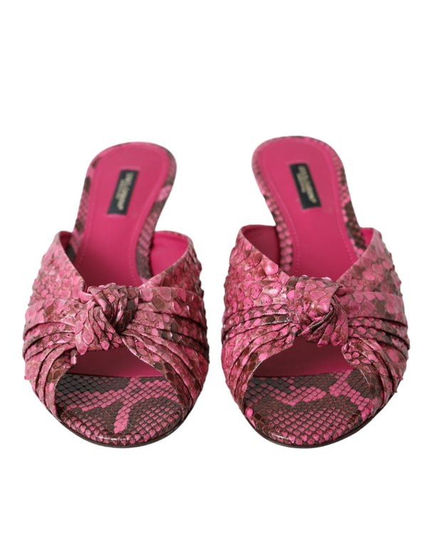 Pink Exotic Leather Kitten Heels Slides Shoes Dolce & Gabbana