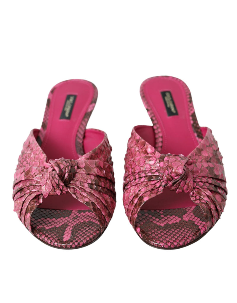 Pink Exotic Leather Kitten Heels Slides Shoes Dolce & Gabbana